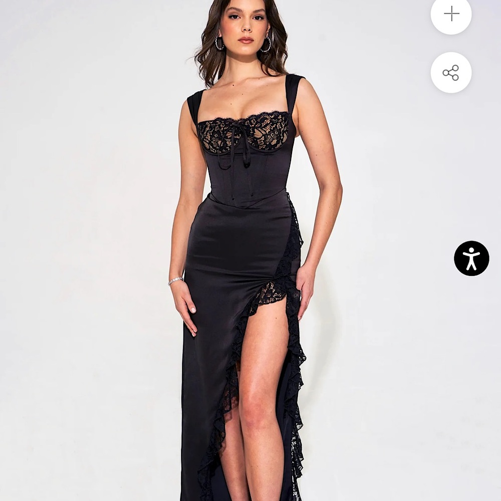 NWT Black Lace Satin Maxi Corset Dress